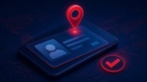 Celular com o e-Título aberto e marcador de mapa indicando o local de votação