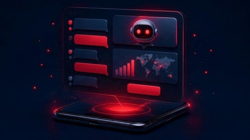 GPT-6 no ChatGPT: ilustração de janela de chat de IA com gráfico, botões e mapa sobre um celular