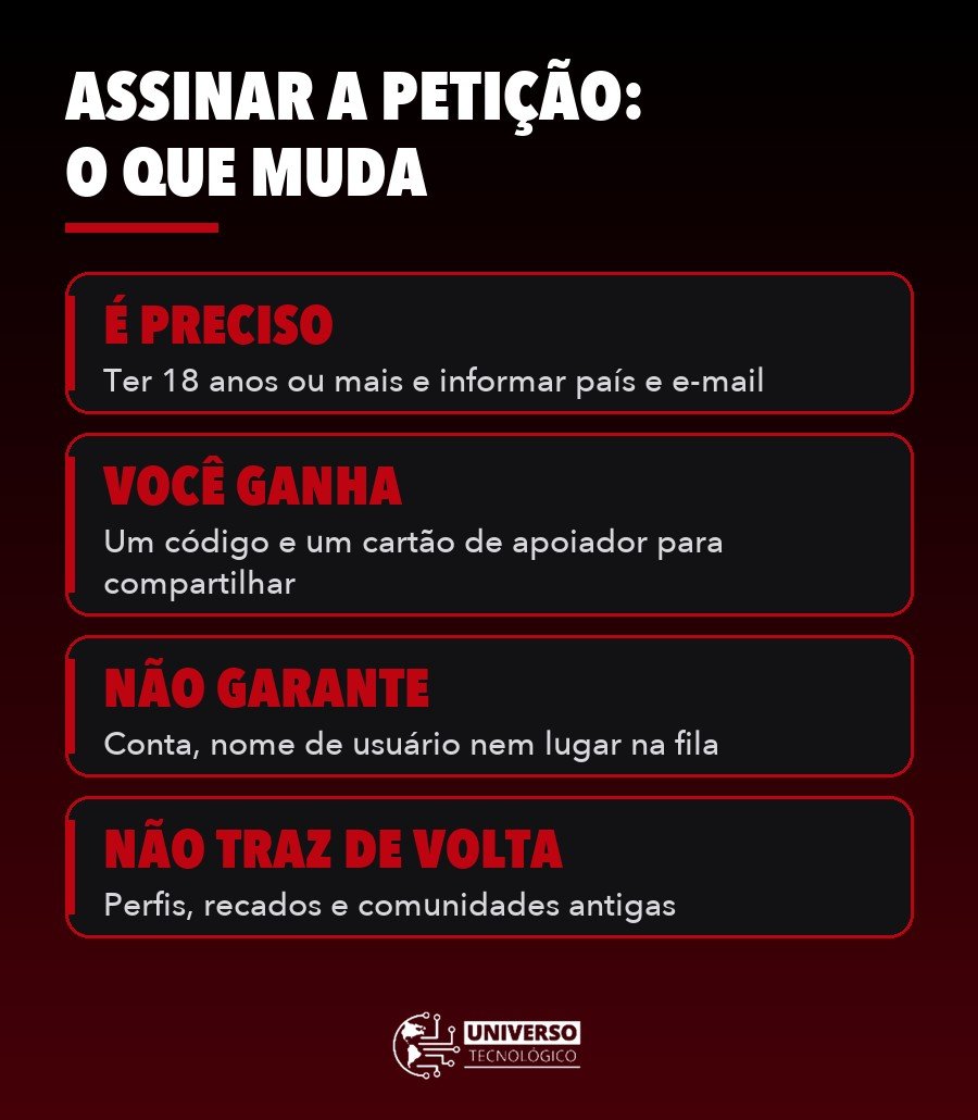 Infográfico sobre o que a petição do Orkut pede, dá e não garante